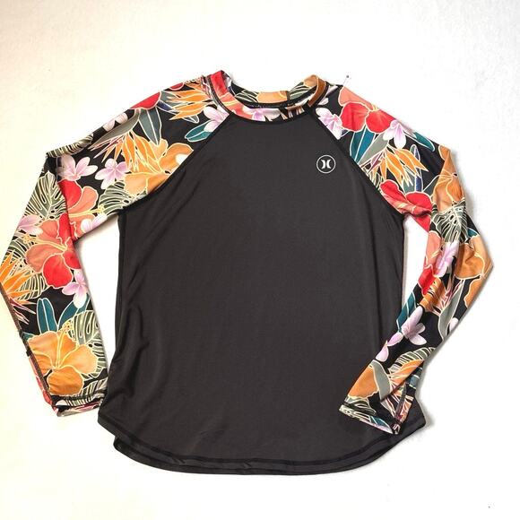 Hurley Women's UPF 50+ Long Sleeve Rashguard floral sleeve Top Size Small - Picture 1 of 8